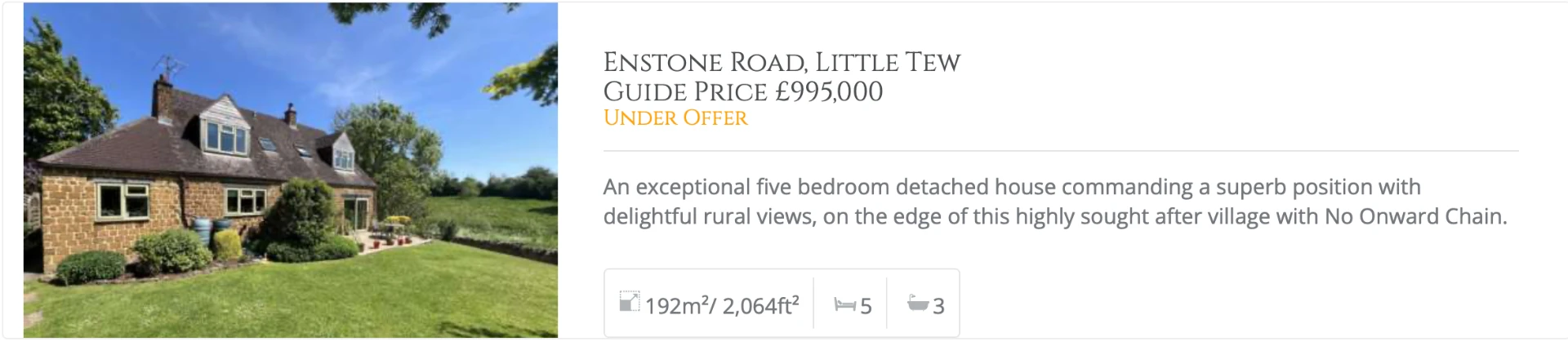 Five-bedroom detached house on Enstone Road in Little Tew, offered at £995,000