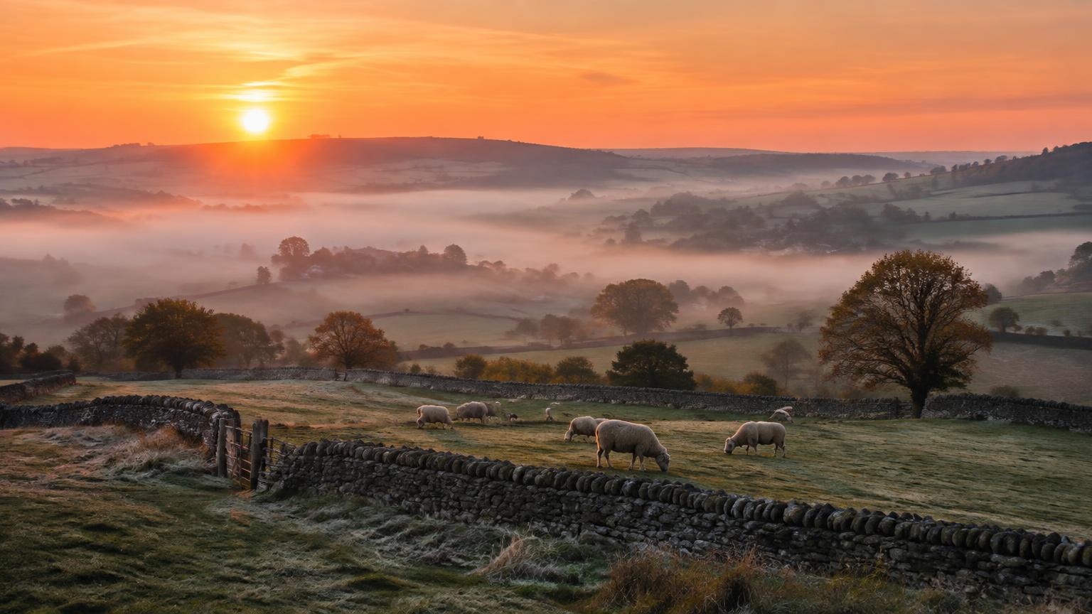 Cotswold countryside at sunrise