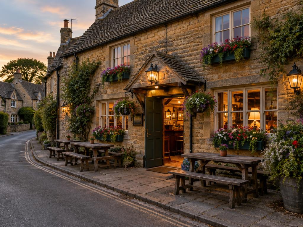 The village pub at closing light